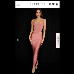 House of CB 'EDETTA' Rose Mesh Corset & ‘COLETTE’ Rose Satin Midi Skirt Set.